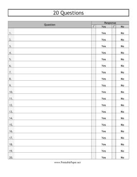 Printable 20 Questions Score Sheet