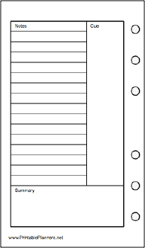 Pocket Organizer Cornell Note Page - Left