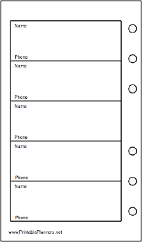 Pocket Organizer Phone List (1-column) - Left