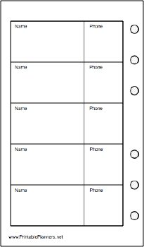 Pocket Organizer Phone List (2-column) - Left