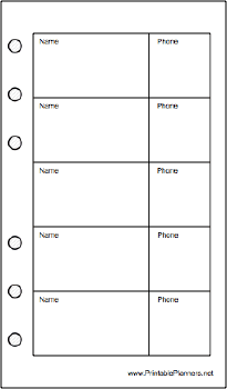 Pocket Organizer Phone List (2-column) - Right