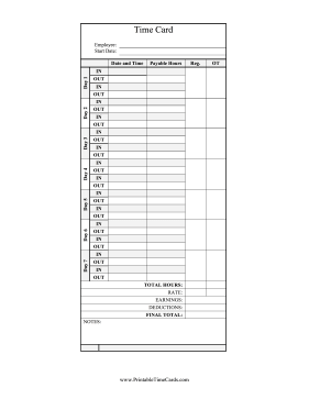 3.5x9-Inch Time Card