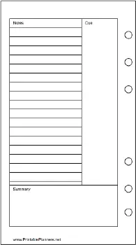 Personal Organizer Cornell Note Page - Left