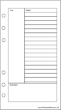 Personal Organizer Cornell Note Page - Right