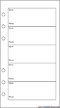 Personal Organizer Phone List (1-column) - Right