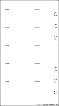 Personal Organizer Phone List (2-column) - Left