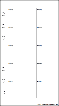 Personal Organizer Phone List (2-column) - Right