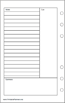 Travel Organizer Cornell Note Page - Left