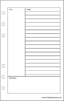 Travel Organizer Cornell Note Page - Right