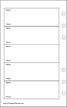 Travel Organizer Phone List (1-column) - Left