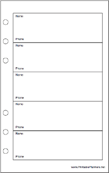 Travel Organizer Phone List (1-column) - Right