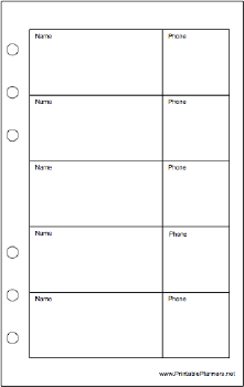 Travel Organizer Phone List (2-column) - Right