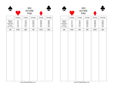 Printable 500 Score Pad