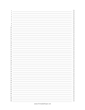 Printable 50 Item Numbered Checklist