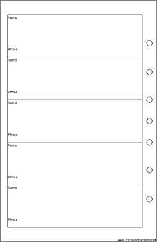 Desktop Organizer Phone List (1-column) - Left