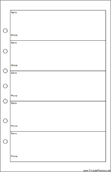 Desktop Organizer Phone List (1-column) - Right