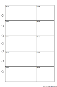 Desktop Organizer Phone List (2-column) - Right