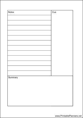 A6 Organizer Cornell Note Page - Left