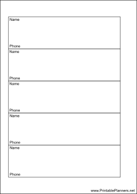 A6 Organizer Phone List 1 col - Left