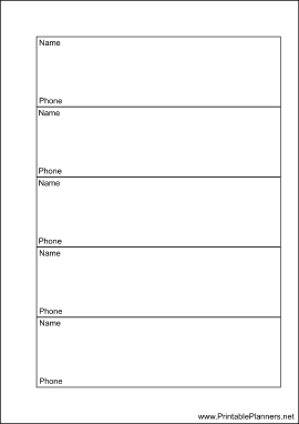 A6 Organizer Phone List 1 col - Right