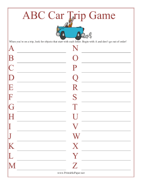 Printable ABC Car Trip Game