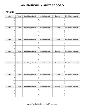 AM PM Insulin Shot Record