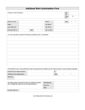 Additional Work Authorization Form