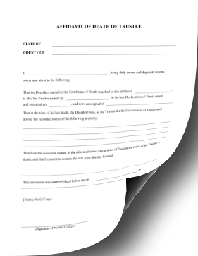 Affidavit Death Of Trustee