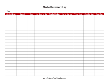 Alcohol Inventory Log