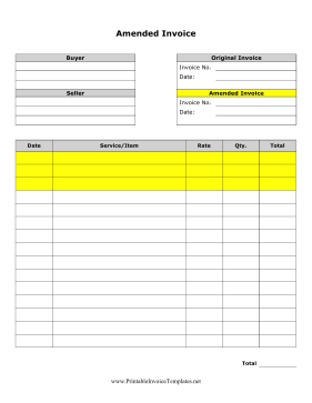 Amended Invoice Template