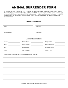 Animal Surrender Form