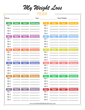 Annual Weight Loss Tracker Colorful