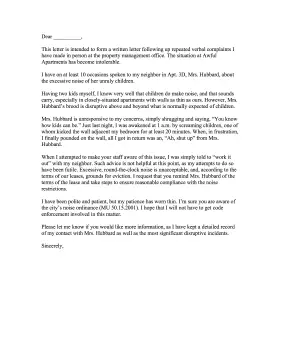 Apartment Noise Landlord Complaint Letter