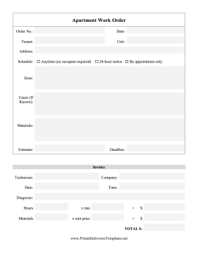 Apartment Work Order Template