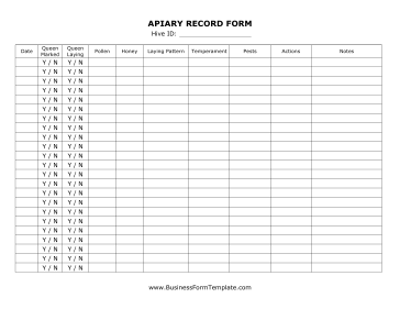 Apiary Record Form