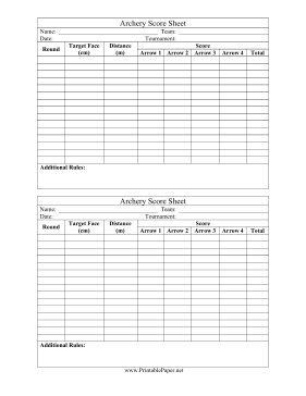 Printable Archery Score Sheet