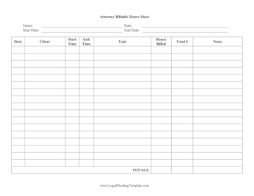 Attorney Billable Hours Time Sheet