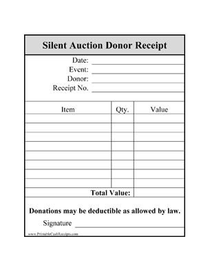 Auction Donor Receipts (4 per page)