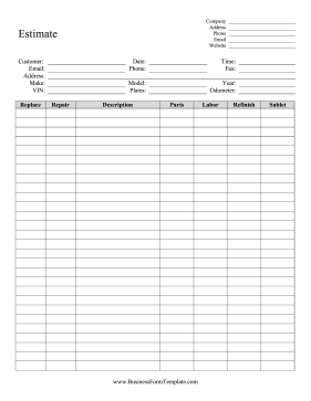 Auto Estimate Form