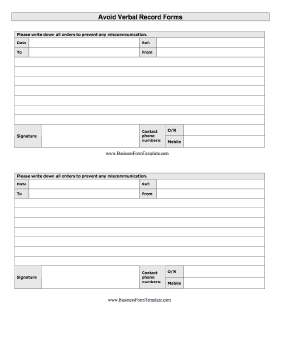 Avoid Verbal Orders AVO Form