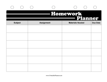 BW Student Planner Homework Planner