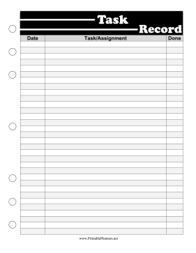 BW Student Planner Task Record