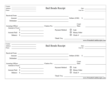 Bail Bonds Receipts