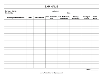 Bar Inventory Template