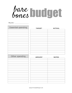 Printable Bare Bones Budget