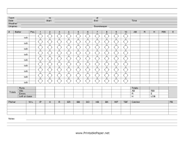 Printable Baseball Scoresheet