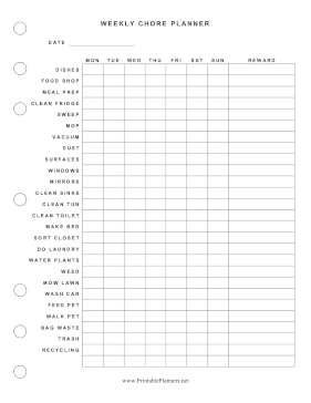 Basic Weekly Chore Planner