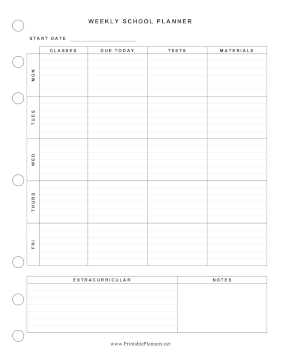 Basic Weekly School Planner