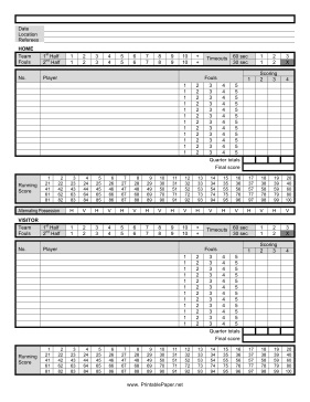 Printable Basketball Score Sheet