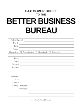 Better Business Bureau fax cover sheet